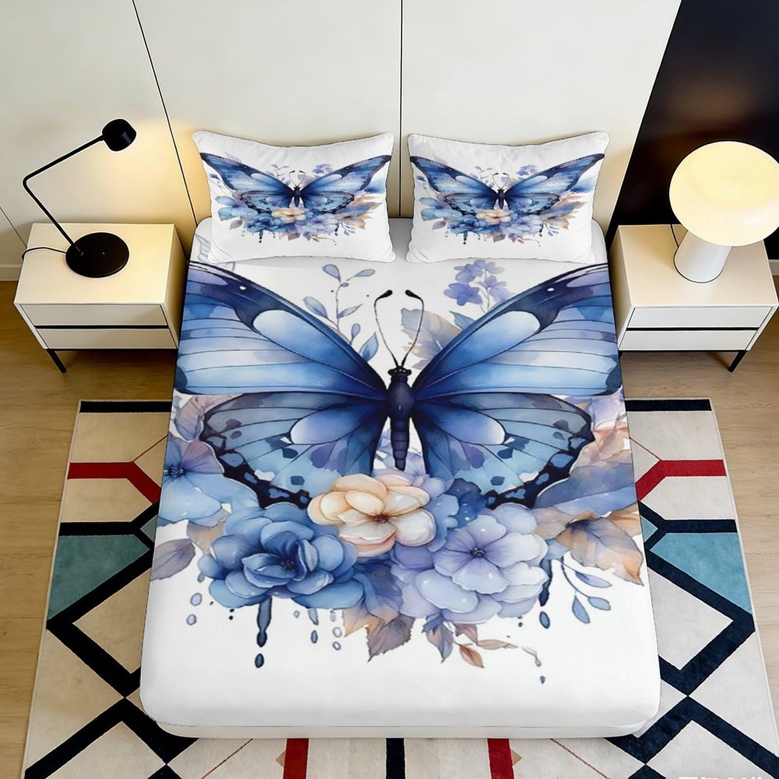 3D Printed Geometric Patchwork Fitted Sheet Microfiber Slip-Resistant Soft Washable Abstract Art Bed Cover for Bedroom Guestroom 90x200x25cm