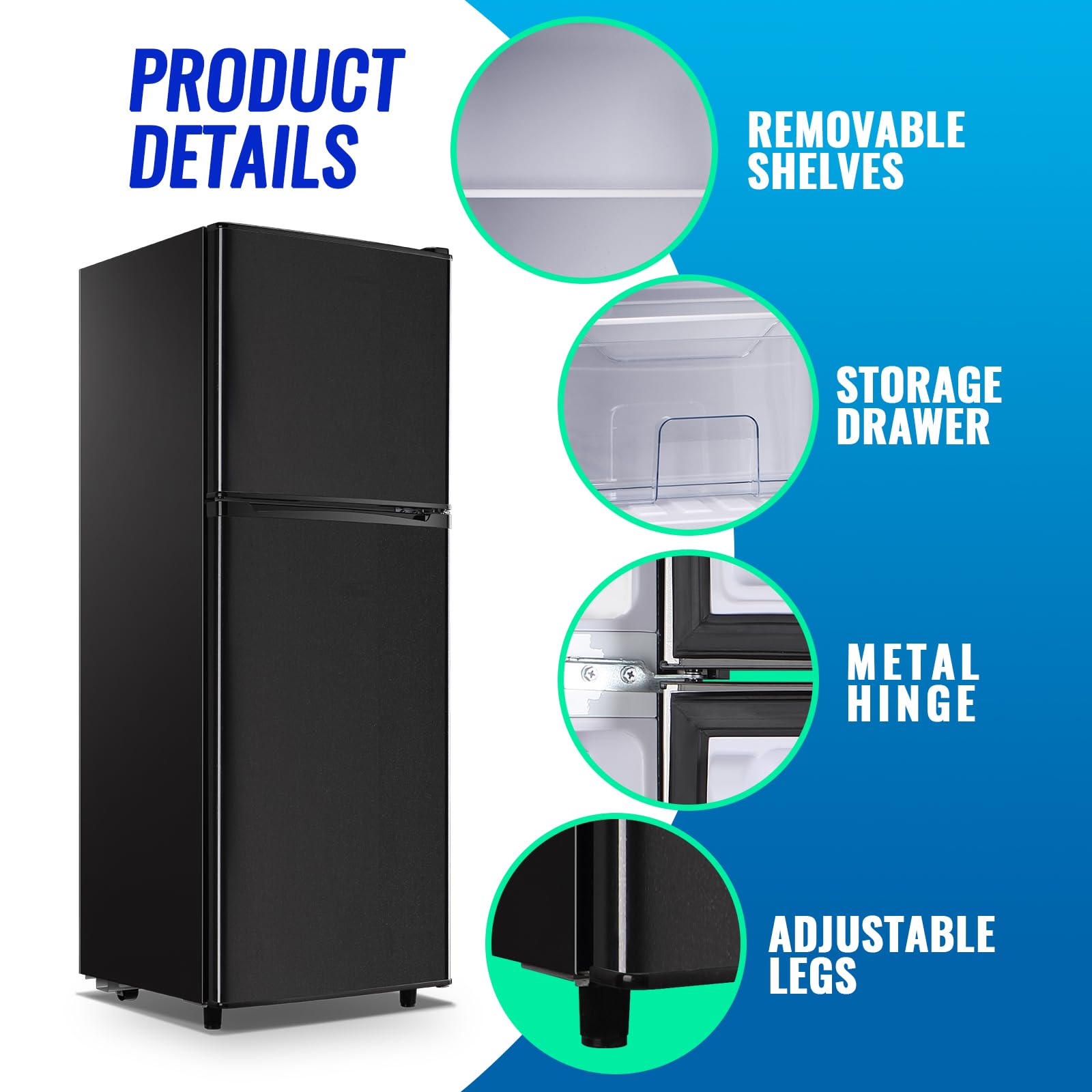 Tacool 5.0 Cu.Ft Mini Fridge Small Refrigerator With Drink Holder Double Door Refrigerator Adjustable Glass Shelves For Home,Apartment,Office Black on Fridge.com - View 5