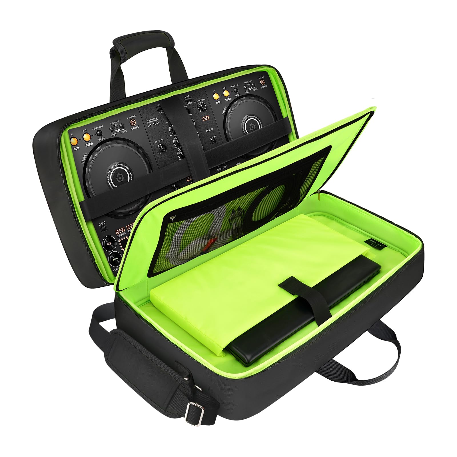 SNIGJAT DJ Controller Case for DDJ FLX4/400/REV1 with 5 Pockets, All Black