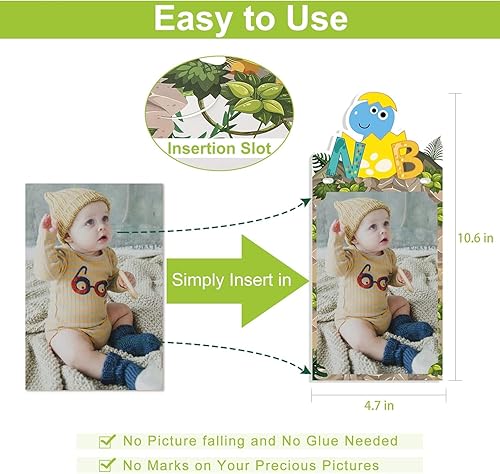 Vista 2 de Decoraciones de primer cumpleaños de dinosaurio, cartel de fotos de primer cumpleaños para bebés de recién nacido a 12 meses, decoraciones