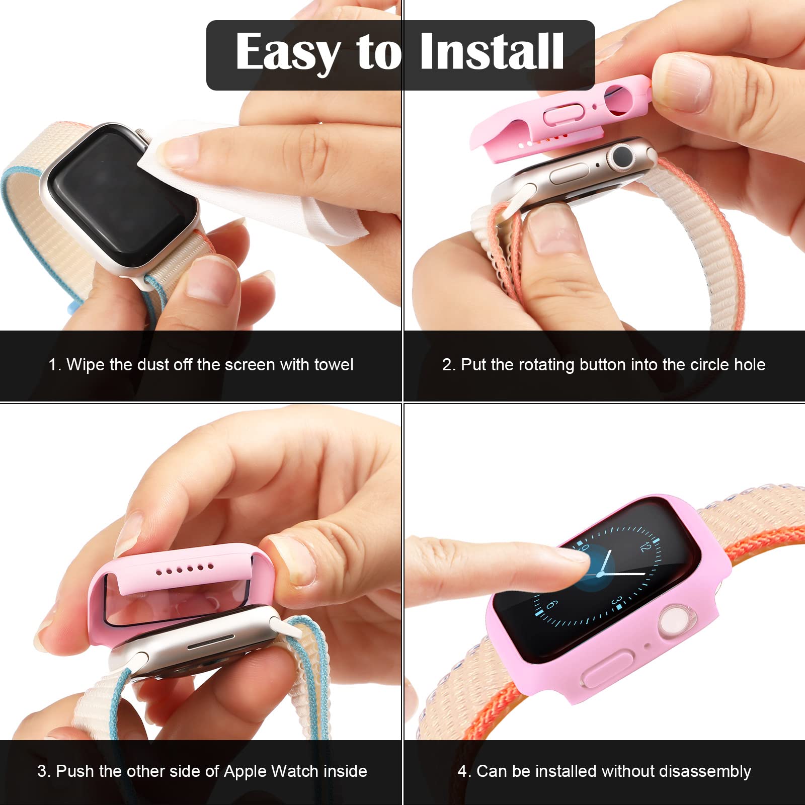 Sieral Juego de 24 protectores de pantalla para reloj inteligente, carcasa rígida de policarbonato con cubierta protectora de pantalla de vidrio templado, compatible con iWatch para hombres y mujeres,
