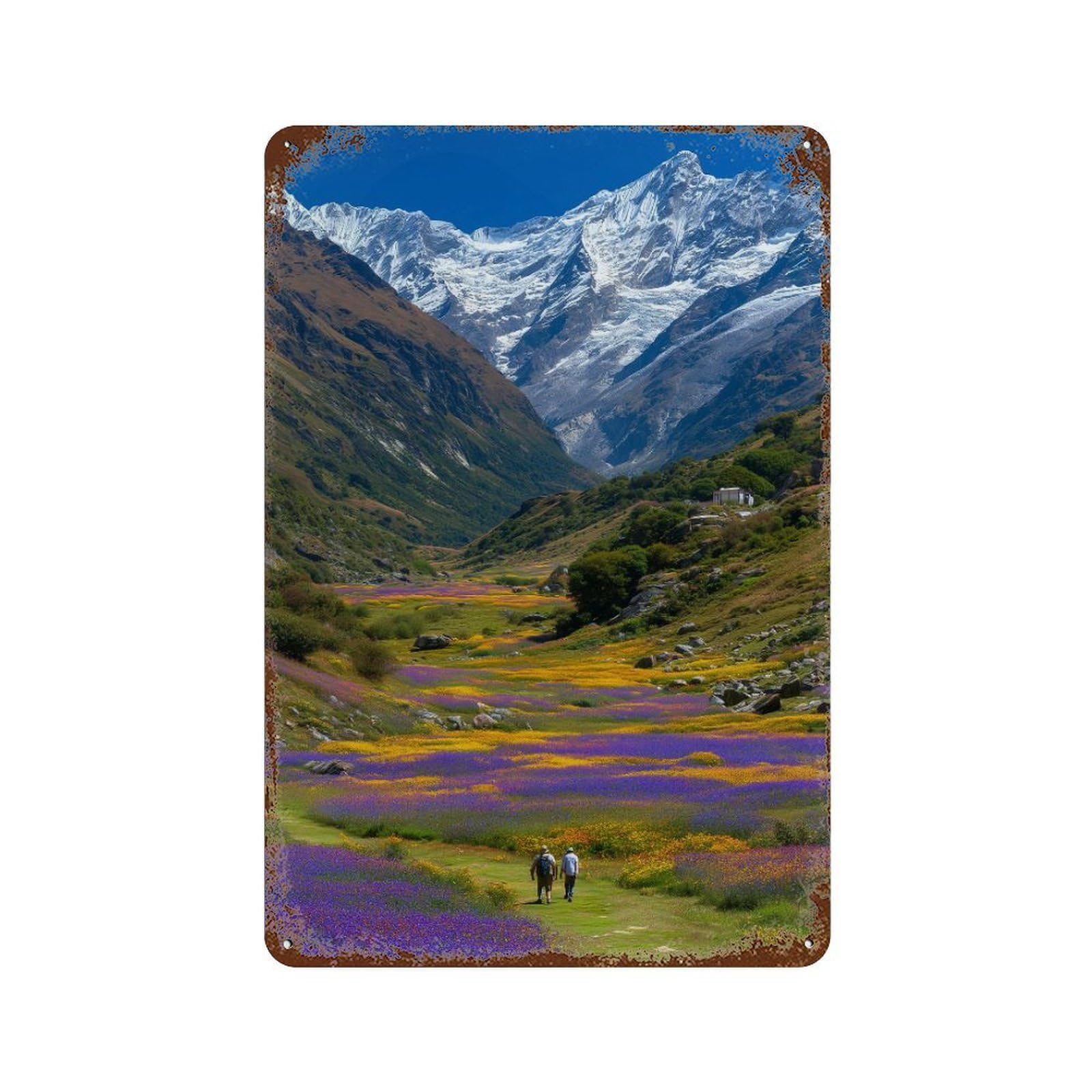 Mountain Valley with Flowers Decorative Tin Sign 11.8"x7.9", Shabby Chic Decor for Garage, Pub Or Kitchen