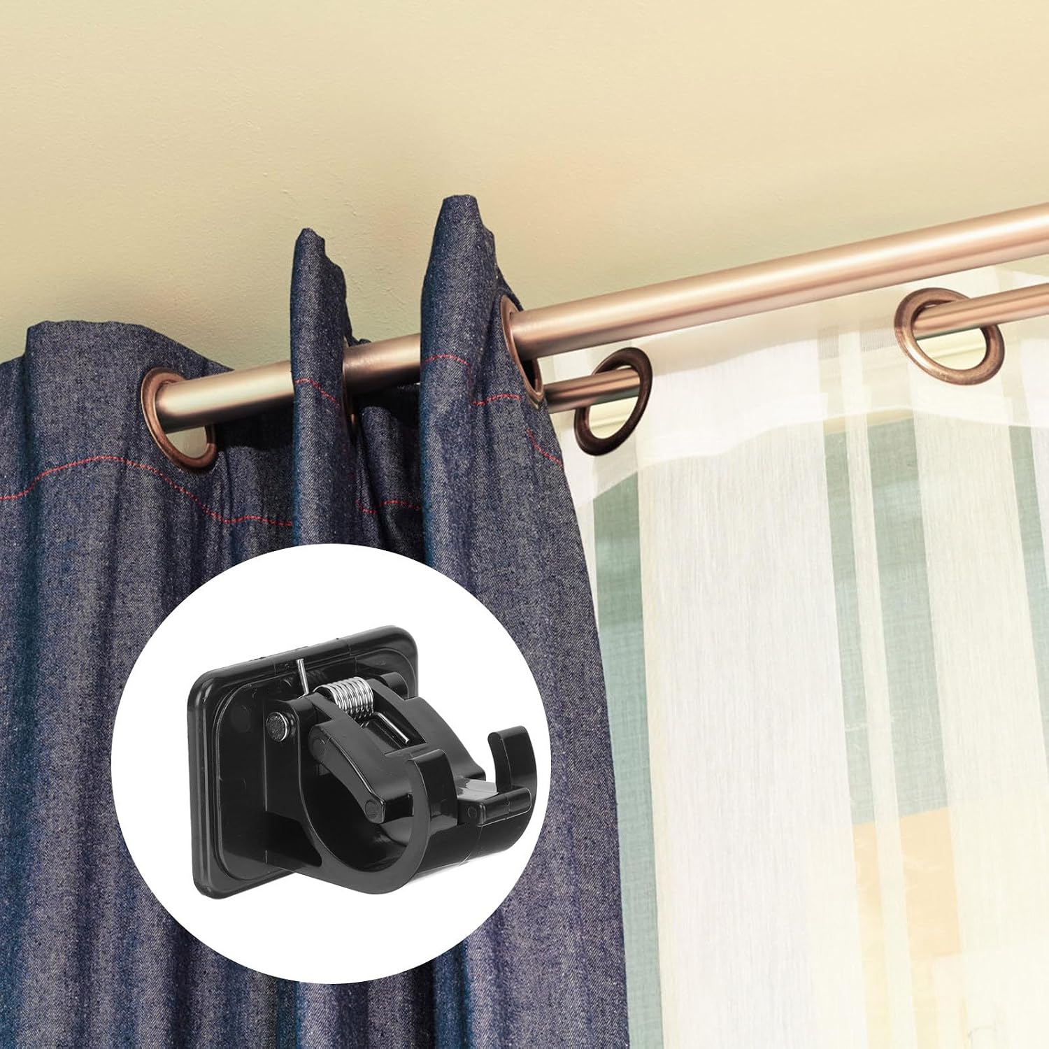 Holibanna 6pcs Black Plastic Curtain Rod Holder Clamps Round Rod Hook Supports for Bathroom Towel Self-Adhesive Fixing Clips for Window Treatment Hardware
