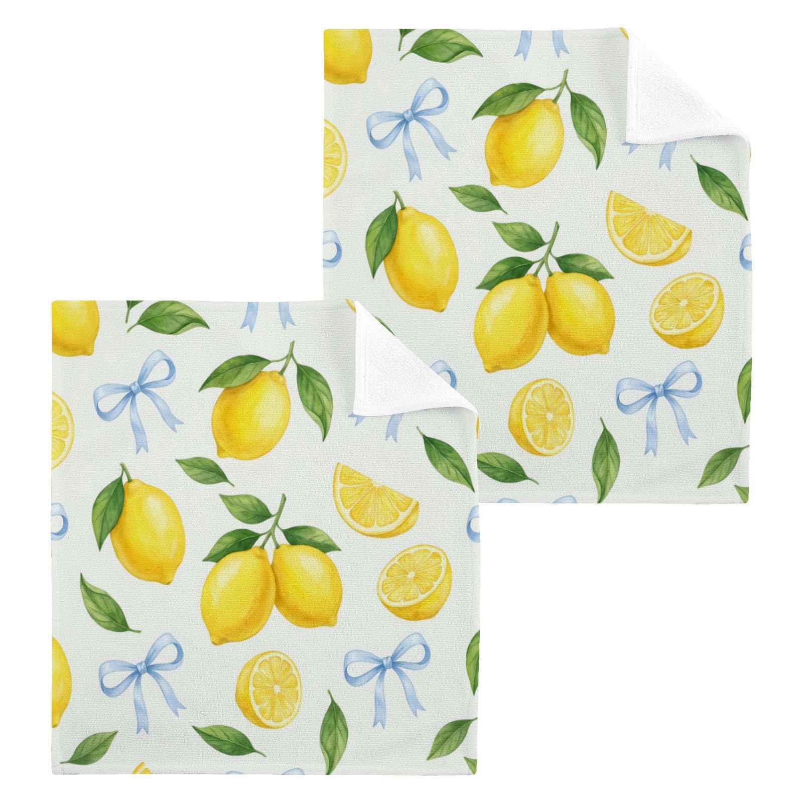 BOESI Blue Bow Lemon 12x12in Cotton Washcloth,Face Towel