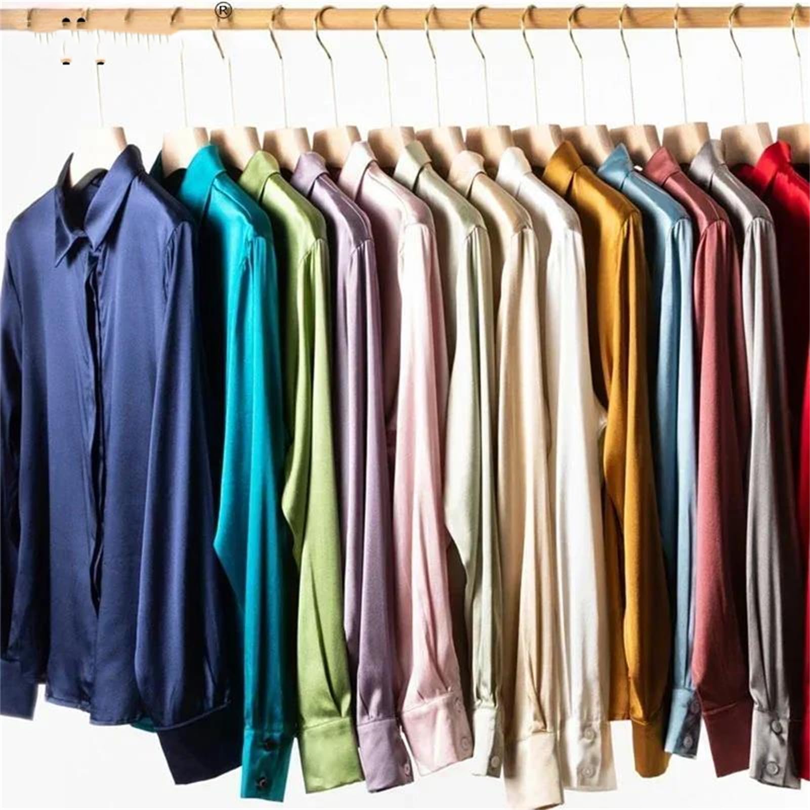Vogrtcc Blusa de manga larga con botones de seda satinada para mujer, blusa de oficina y trabajo