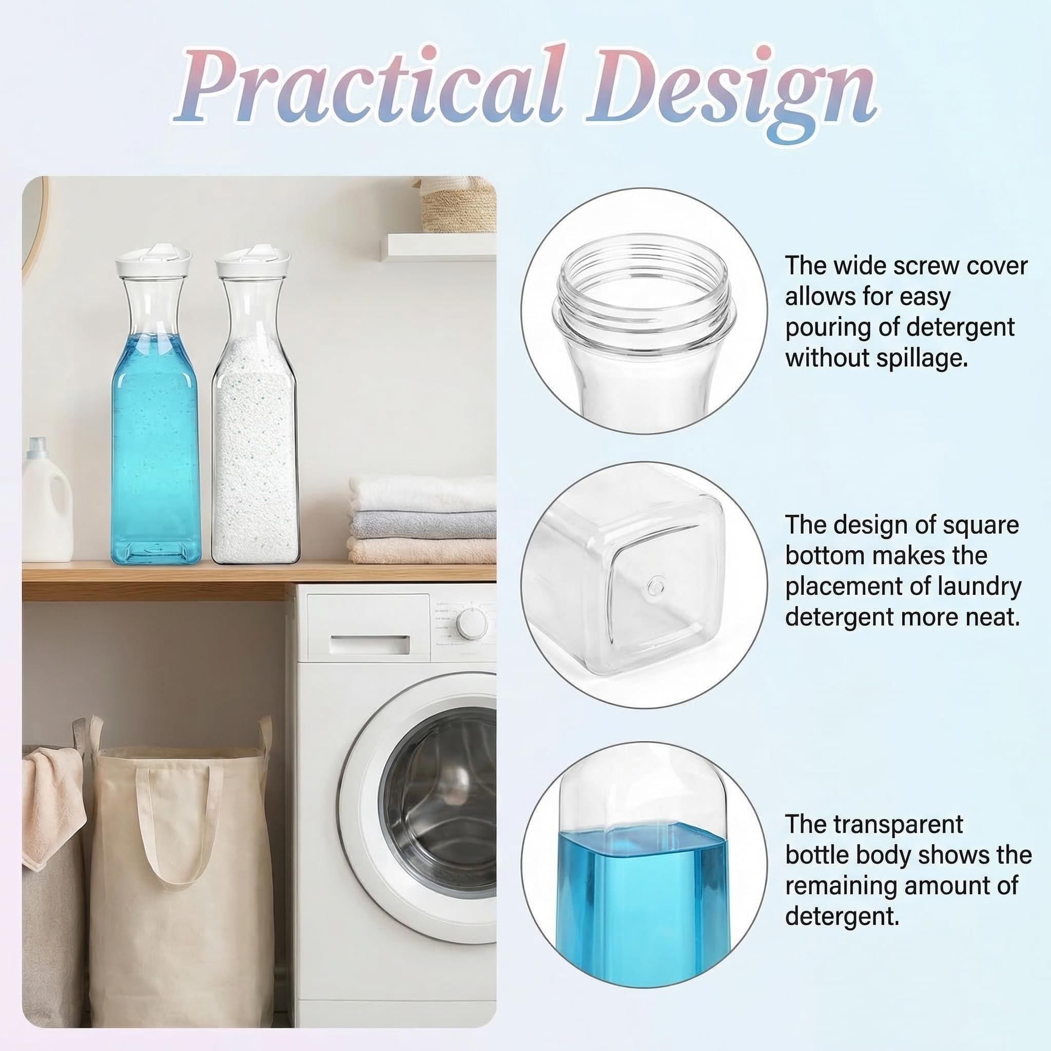 Goaste Paquete de 8 dispensadores de detergente para ropa, botella dispensadora de jabón de lavandería de 54 onzas con etiqueta impermeable, recipiente de detergente líquido, organizador de suavizante