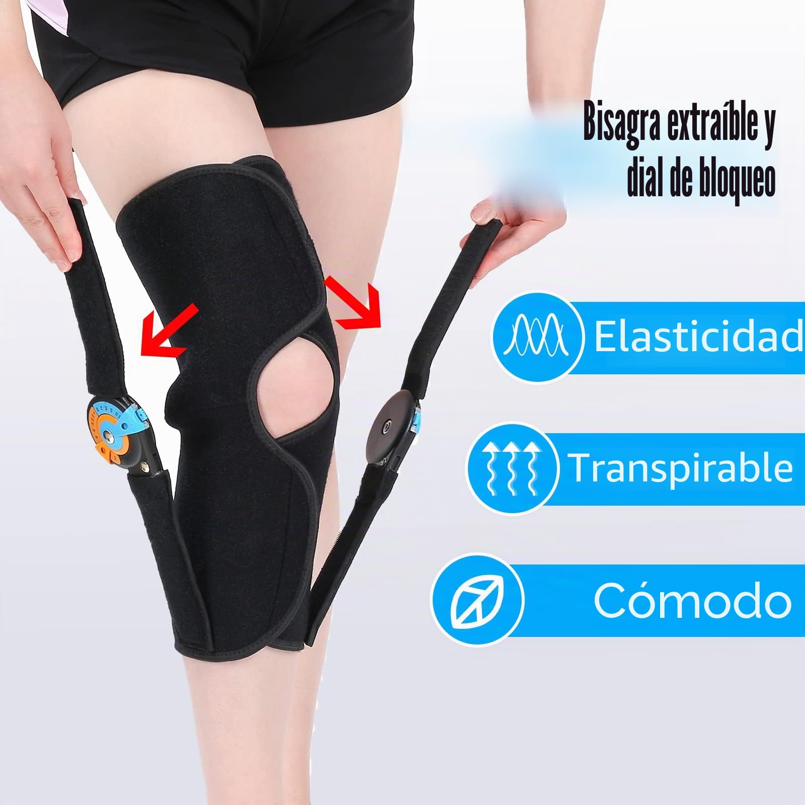 Rodillera corta con estabilización ajustable ROM Inmovilizador de rodilla postoperatorio Inmovilizador de rodilla ajustable con estabilizadores laterales de pierna para desgarros