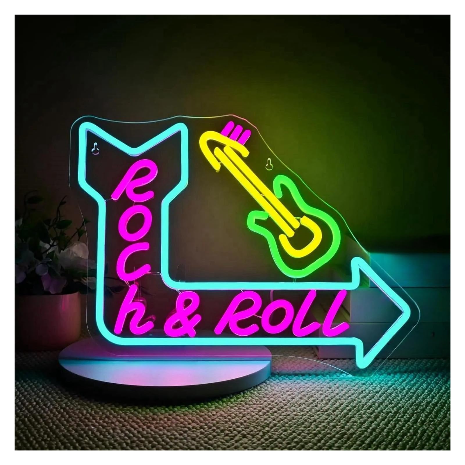 LEMST Signs Lamp Business Neon Signs Guitar Bass USB Powered Adjustable Brightness Rock Roll Letter Neon Lights Suitable for Wall Decor 32cmx41cm