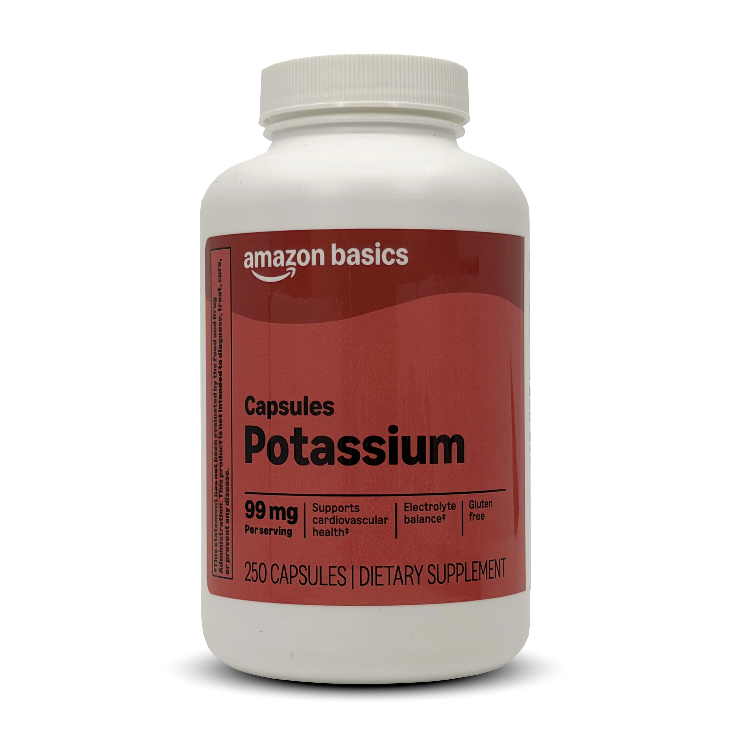 Amazon Basics Potassium Heart Health Caplets, 99 mg 250 Count