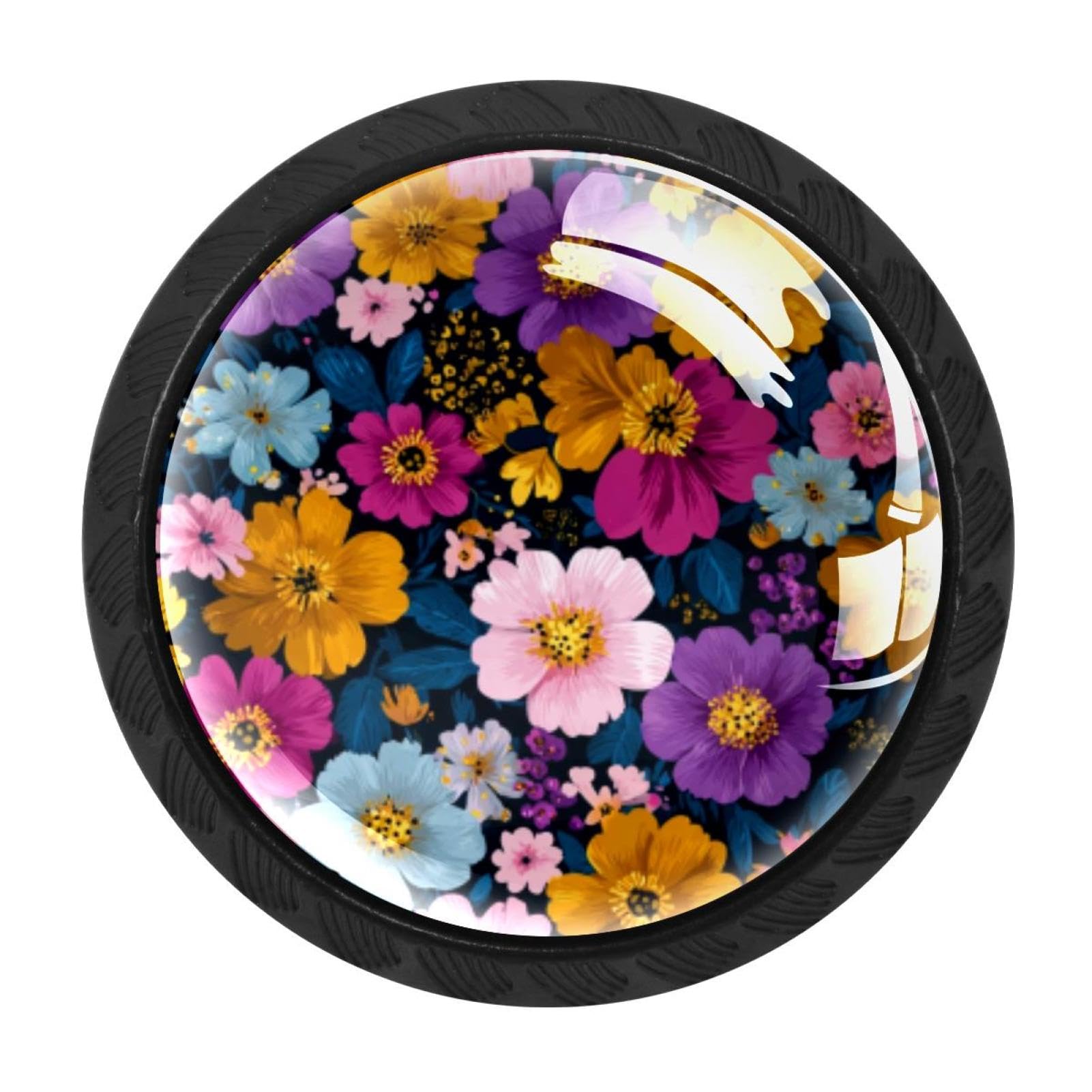 CHENZZZZ Ditsy Floral Seamless Pattern (2) Colorful Drawer Pulls 4 Pcs Handle Glass Door Cabinet Knobs Home Office Kitchen Wardrobe Cupboard Hardware for Dresser Drawers