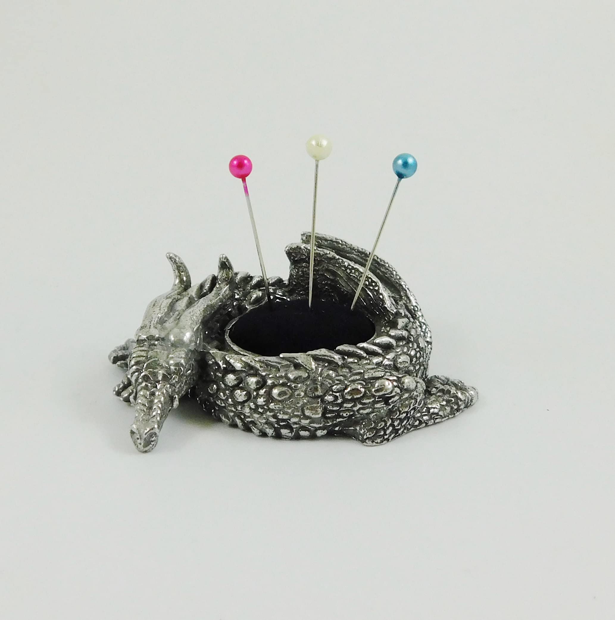 Seven Secrets Solid English Miniature Pewter Pin Cushion Sleeping Dragon Design | 8622