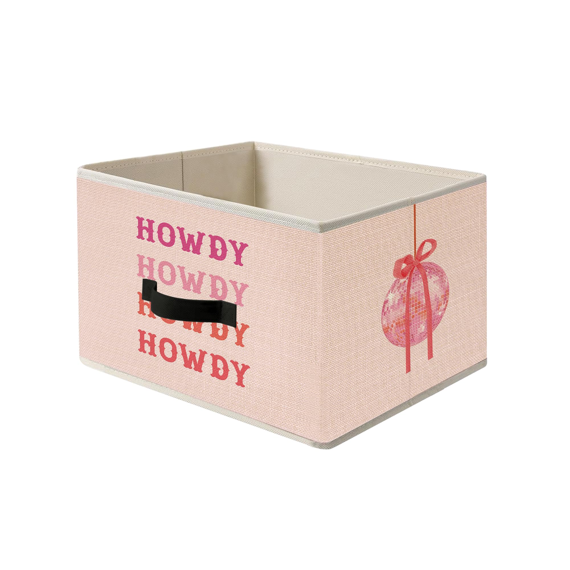 JWVK Coquette Pink Bow Western Howdy Storage Bins, Trendy Funky Y2K Disco Ball Preppy Cowgirl Collapsible Fabric Storage Basket Organizer for Clothes Toys Books Girls Dorm Bedroom