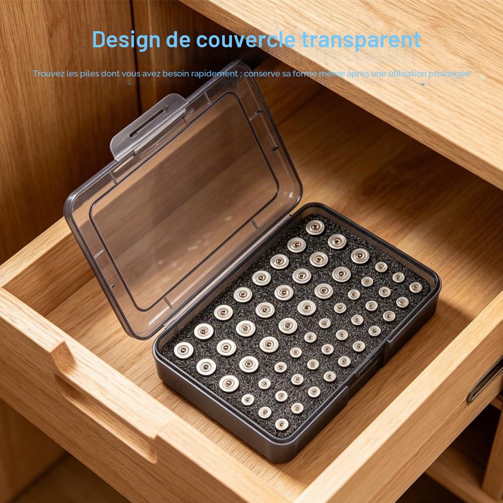 Boîte de Rangement pour 24 Piles AA et 30 AAA, Matériau Translucide Noir | Organiseur Portable en Plastique, Boîtier de Batterie Résistant à L'humidité et à la Poussière, Dur étui pour Pile