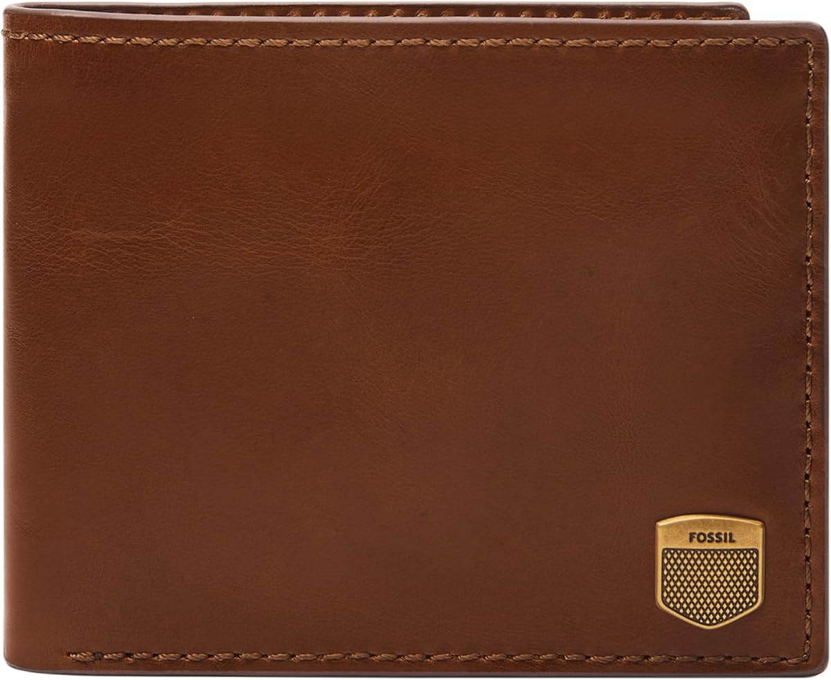 Fossil Hayes - Cartera plegable de piel para hombre con ventana abatible para identificación