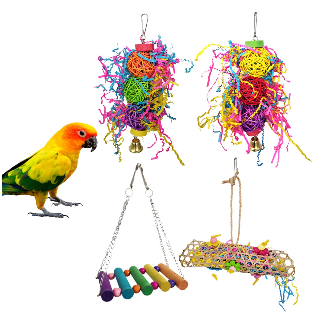 Yardwe Lot de 2 Jouets Suspendus pour Oiseaux Balançoire pour Perroquet Jouet à Mâcher pour Calopsittes Et Petits Oiseaux 4 Pièces