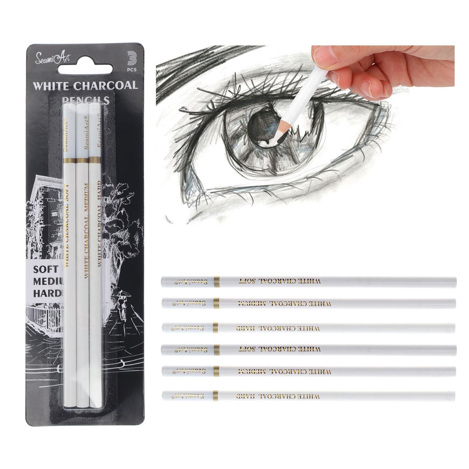 Lapiz Blanco,Bolígrafos de Dibujo de Carbón Blanco,Lápiz de Carbón de Dibujo Profesional,Lápiz,Lápices de Acuarela de Núcleo de Color Suave,Bolígrafos para Colorear Resaltados,6 PCS