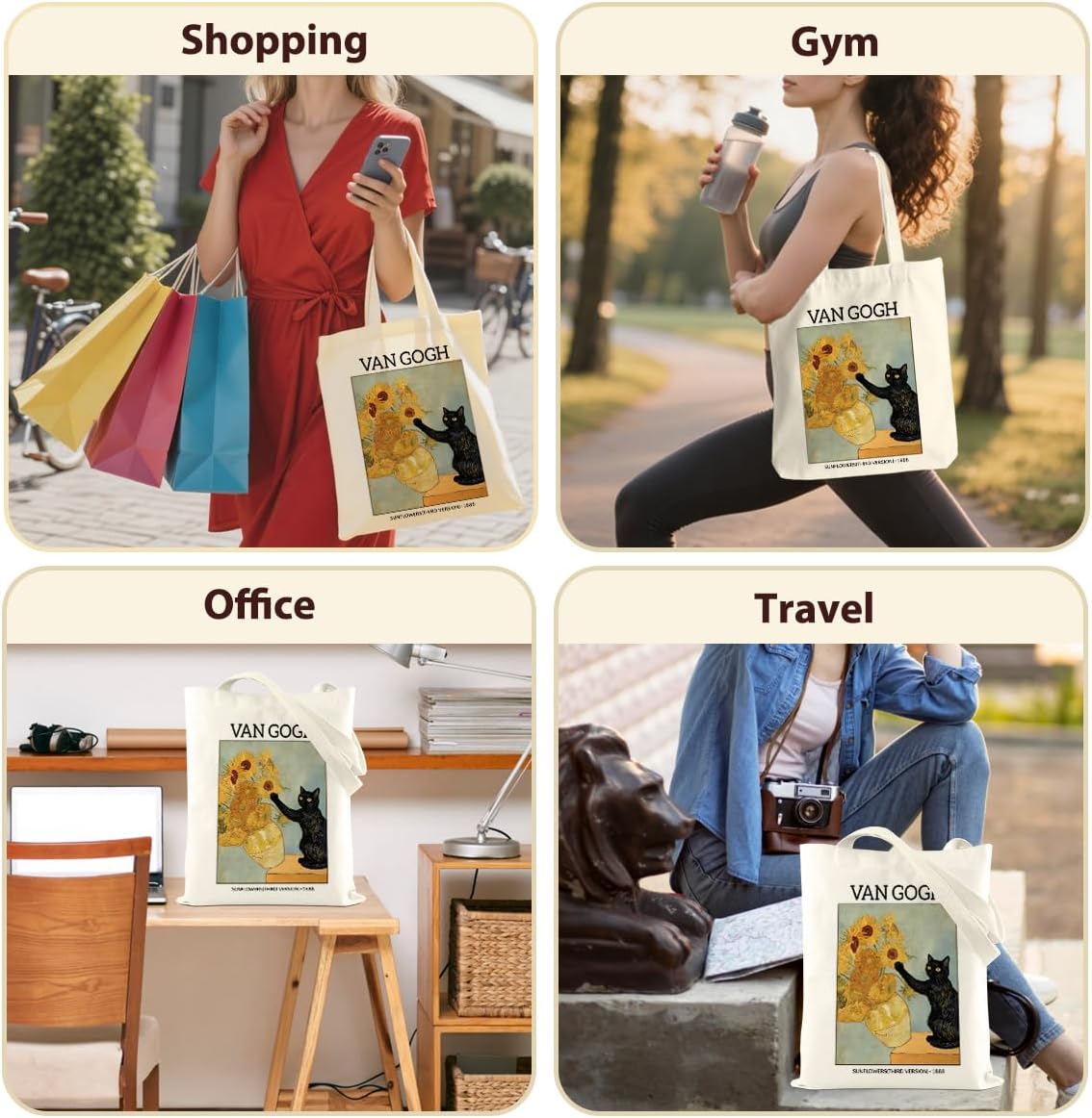 LONGXIN Black Cat Sunflowers Tote Bag, Vintage Sunflowers, Funny Black Cat Reusable Canvas Grocery Bags Shopping Beach Shoulder Bag Handbag Crossbody Purse for Shopping Grocery Work - Image 5