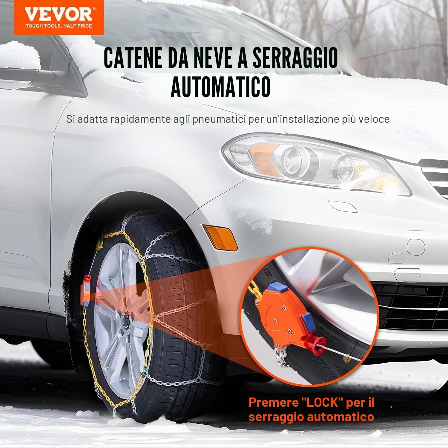 VEVOR Catene da Neve Kit da 2 Pezzi, Antiscivolo in Acciaio Legato al Manganese, per Auto, Furgoni, SUV e Camion - Guida Sicura, Accessori di Emergenza, Argento