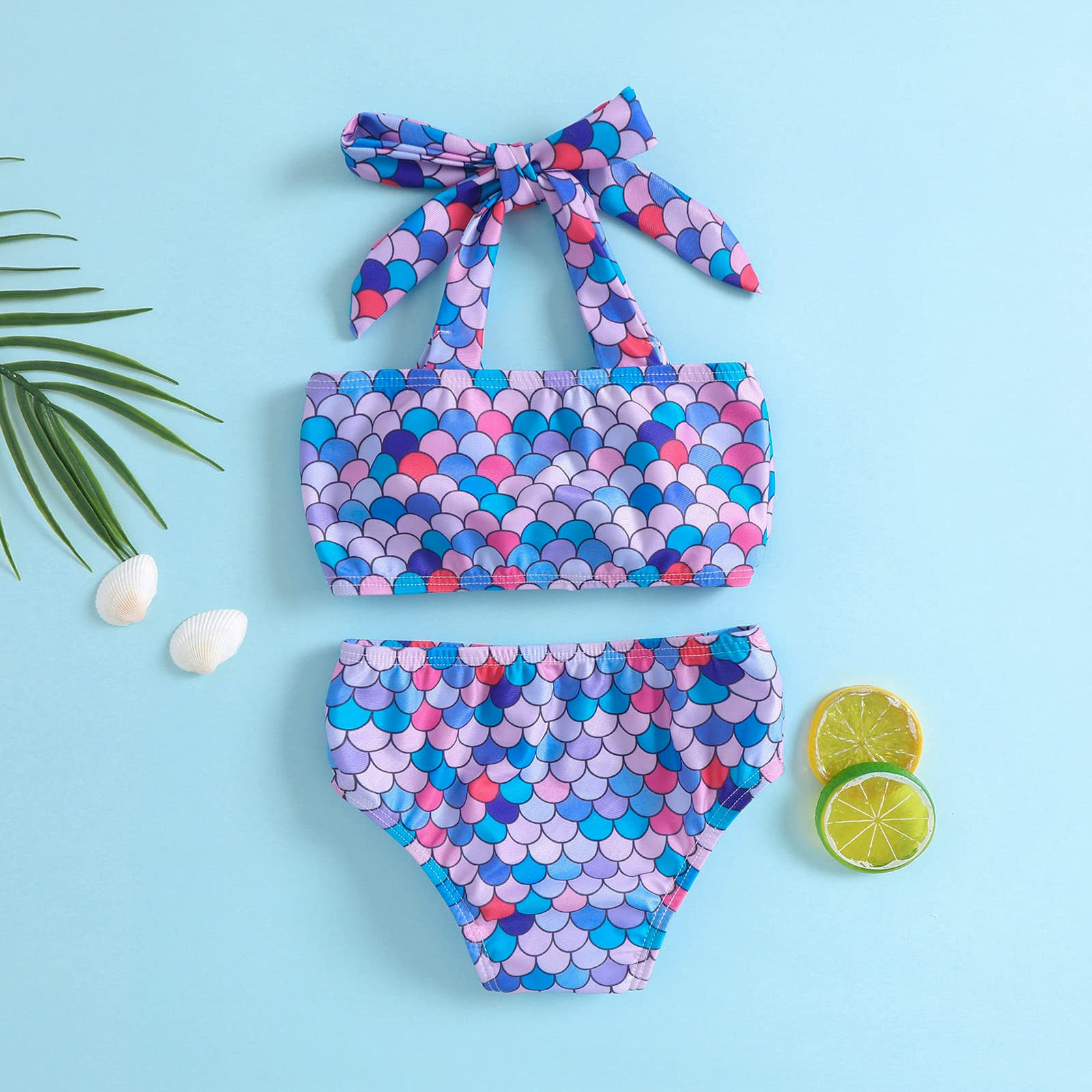 Baby Girls Summer Outfits Bikini Swimsuits Set Watermelon Pineapple Fruit Tankini Tops Shorts Swimwear Bathing Suit (Purple, 1-2 Years)
