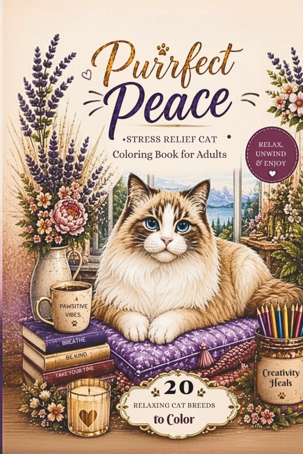 Purrfect Peace: Stress Relief Cat Coloring Book for Adults: 20 Relaxing Cat Breeds to Color