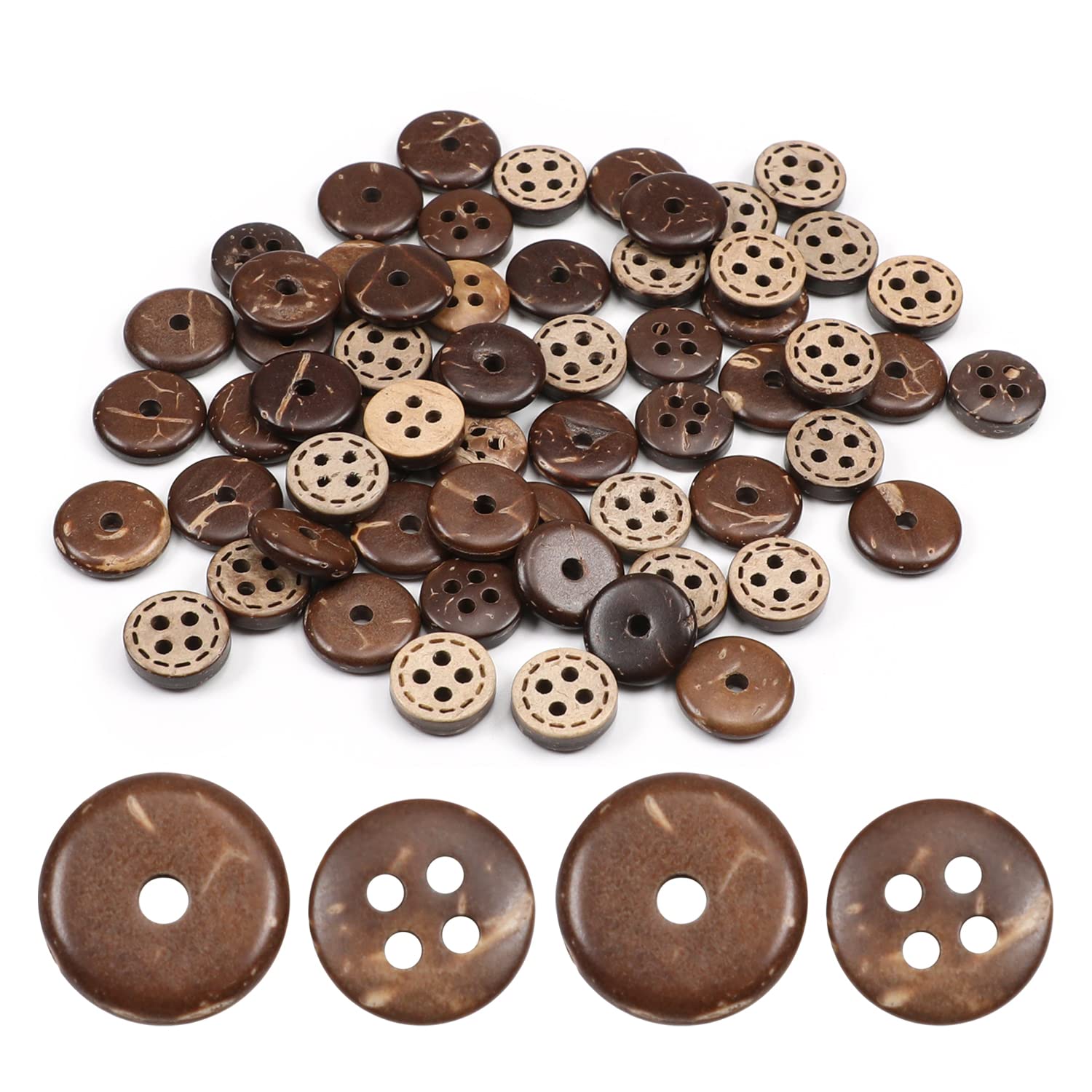 Amazon | Hegebeck 60PCS 木製ボタン クラフトボタン 9-10mm 天然ヤシ 