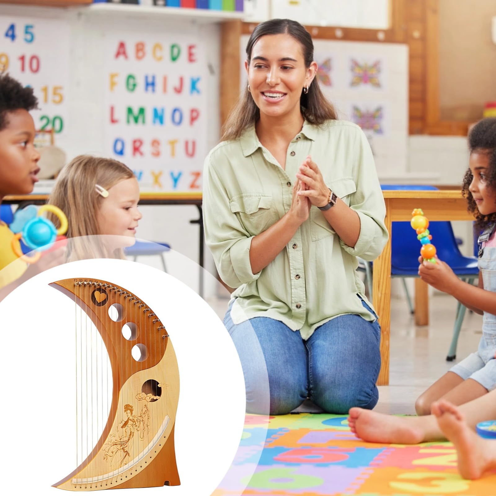 Amazon.com: 19-String Lyre Harp With Detailed Carvings, Sturdy