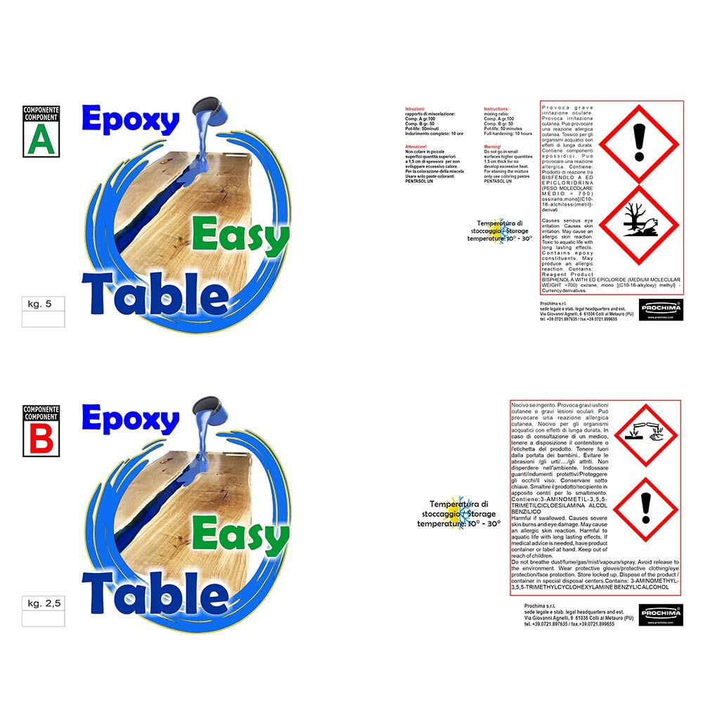 PROCHIMA Resina Epossidica EPOXY EASY TABLE CM 6, Gr 7500 A+B