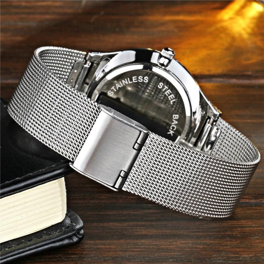 Herrenuhr, ultradünnes Edelstahl-Mesh-Band, modische Armbanduhr mit Datumsanzeige, wasserdicht, elegante Geschenkbox