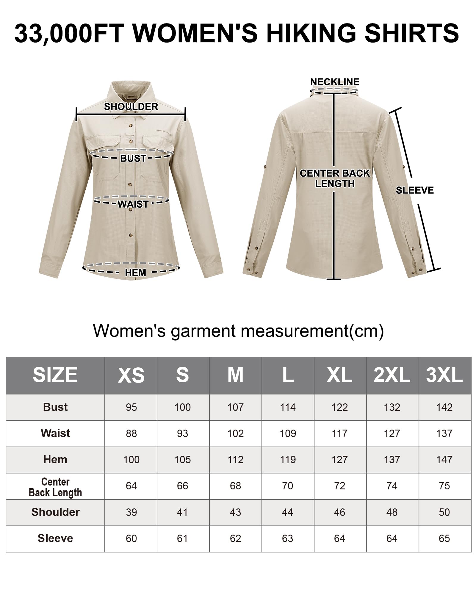 33,000ft Camisa para mujer UPF50+ con protección UV, de secado rápido, para tiempo libre, manga larga, para senderismo, pesca, safari, viajes, golf