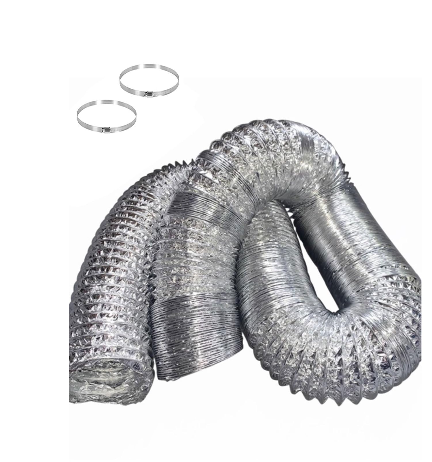 Elastyczny kanał wentylacyjny z aluminium, Aluminiowy elastyczny przewód wentylacyjny z 2 obejmami ze stali nierdzewnej 80-300mm 2-5m(5m,300mm)