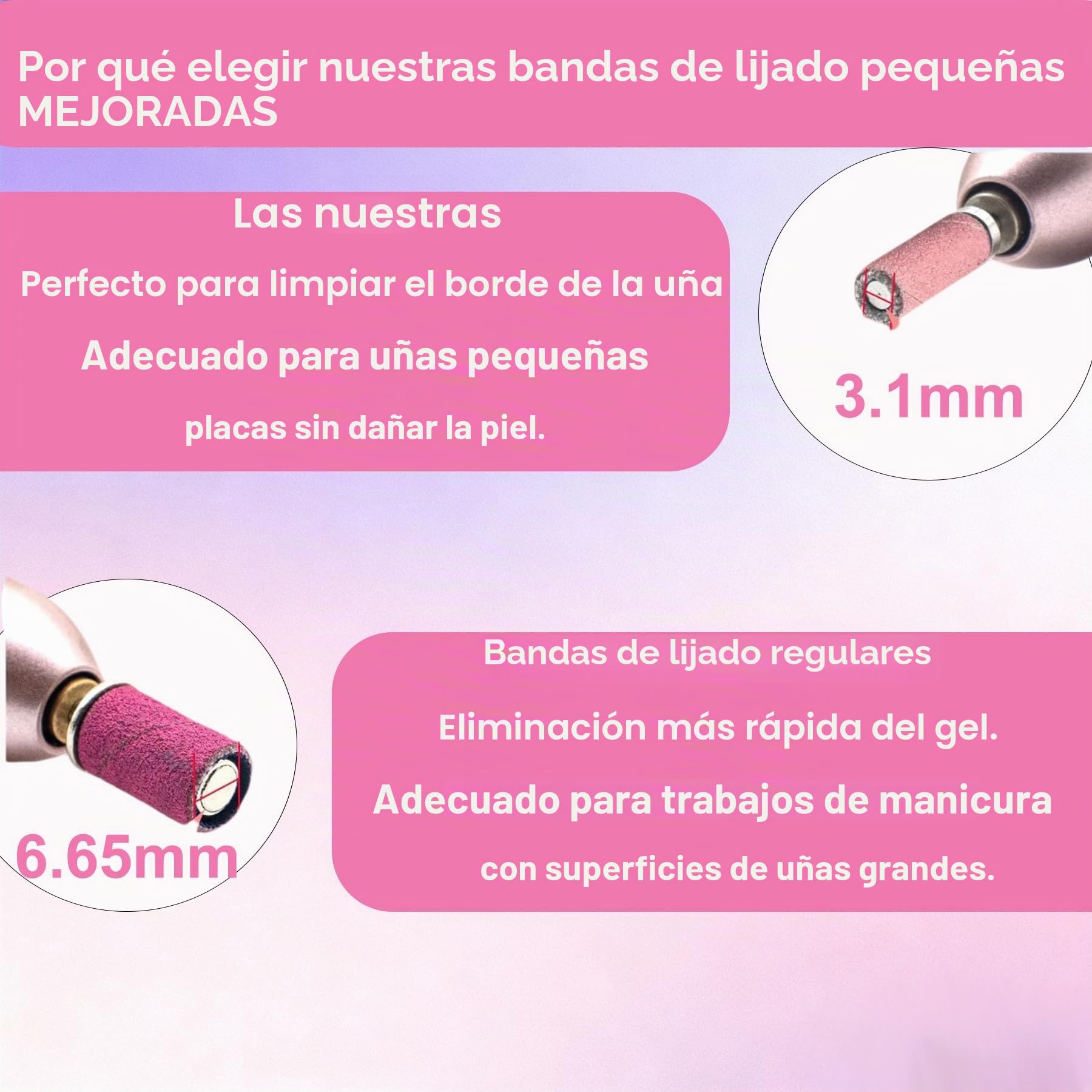 Bandas de Lijado para Cabezal para Torno de Uñas, 100 Pcs Mini Bandas 240 Grit con Estuche y 2 Brocas para Uñas, Compatible 99% Taladros Uñas, para Remoción Gel Acrílico y Pulido, Rosa