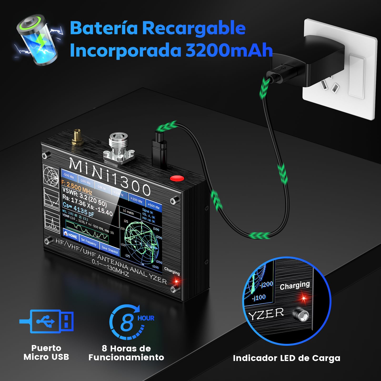 Seesii Analizador de Antenas Mini1300, Analizador Vectorial de Redes 4,3'' 0.1-1300MHz HF VHF UHF 2023 Actualizado, Generador de Señal con Kit Calibración SMA para ANT/SWR/TDR/DSP RF