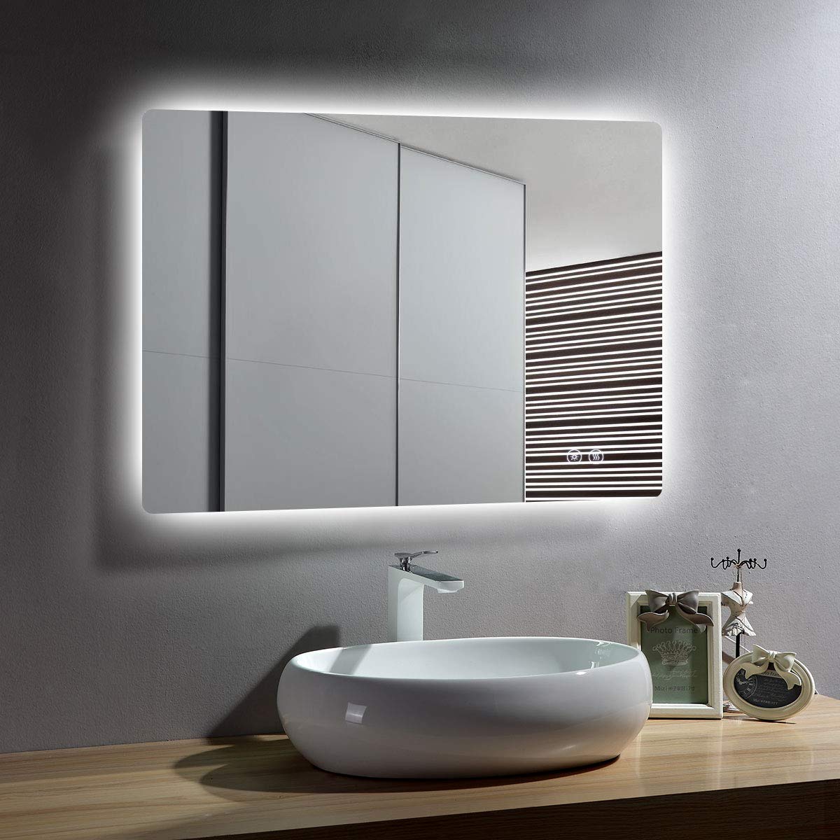 DECORAPORT36 x 28 Inch Frameless Backlit LED Bathroom Mirror/Dress Mirror with Touch Button, Anti Fog, Dimmable, Vertical & Horizontal Mount (D-D513-3628)