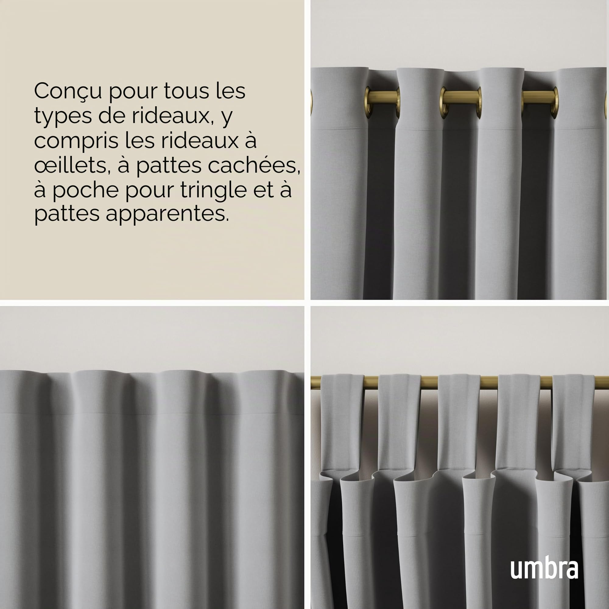 Umbra Cappa Double Tringle À Rideaux Extensible, 2,5cm, 91-168cm, 4 Embouts, Supports Muraux et Matériel De Fixation Inclus, Acier, Laiton