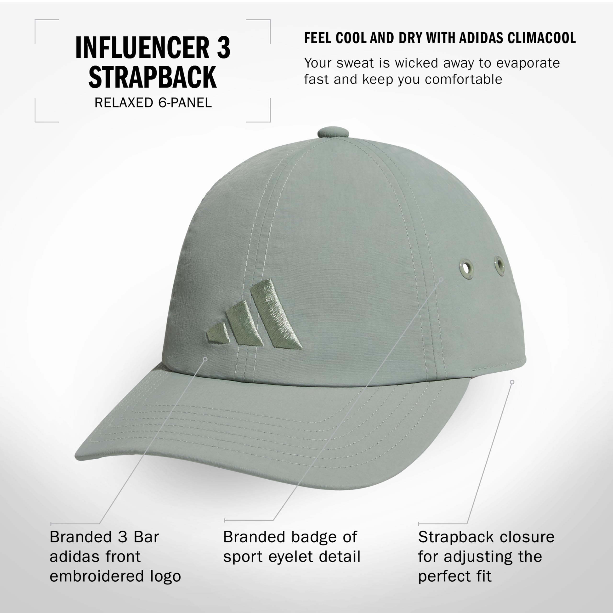 adidas Damska czapka z daszkiem Influencer 3, z możliwością regulacji, kolor srebrno-zielony, S25, rozmiar uniwersalny, srebrno-zielony, S25, Rozmiar uniwersalny