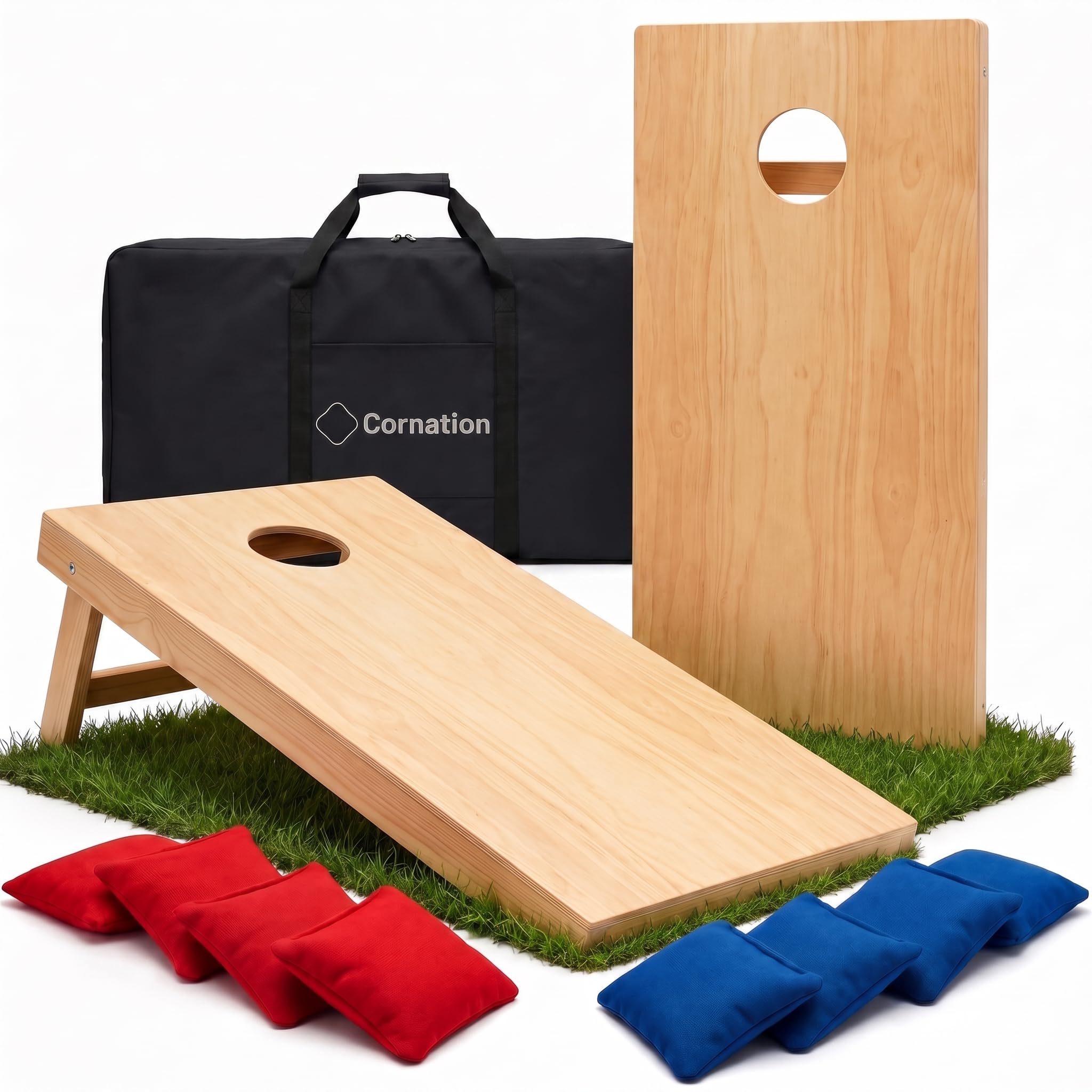 Cornhole - Set Complet Officiel en Bois avec 2 Planches, 8 Sacs & Housse - Jeu de Lancer extérieur pour Adultes & Enfants - Idéal Jardin & Plage
