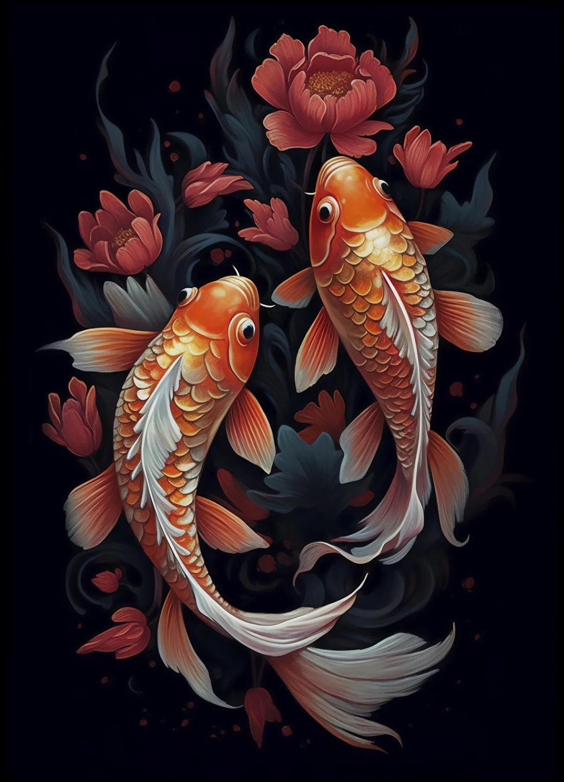 SHINERING Retro Carp Koi Fish Canvas Painting Wall Art Posters Prints Picture For Living Room Bedroom Office Decor A9 21X30Cm Unframed
