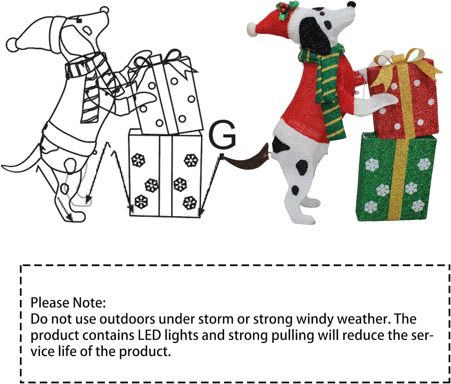 31in Christmas Dachshund Dog Decoration, Dalmatians Outdoor Display Spotty Decoration Christmas Tree Indoor Porch Yard Puppy with Gift Box Christmas Holiday Decor
