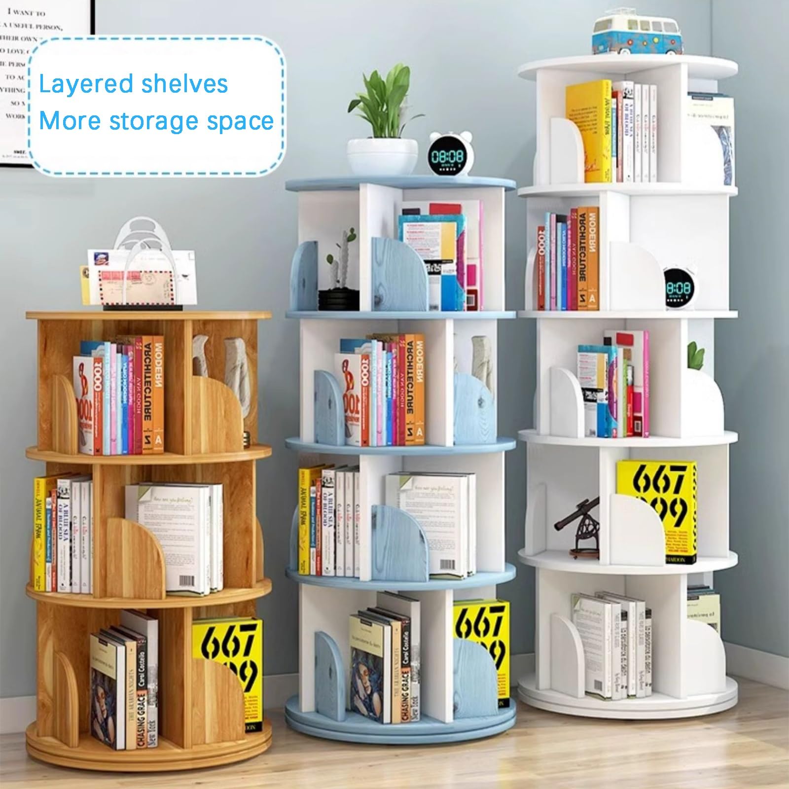 ZXDTVFGN 5段回転本棚タワー 寝室 書斎 リビング用 360°ディスプレイ