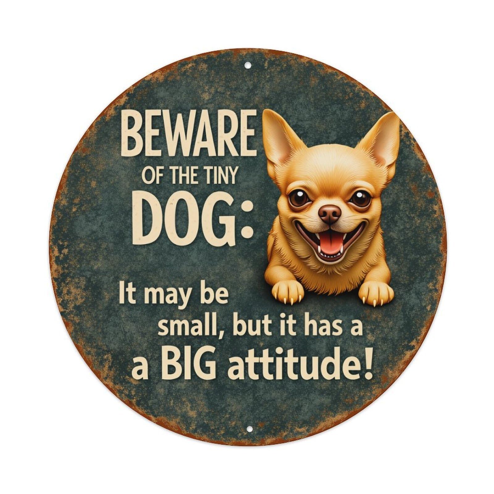 Beware Of Tiny Dog Big Attitude Metal Tin Sign Plaque