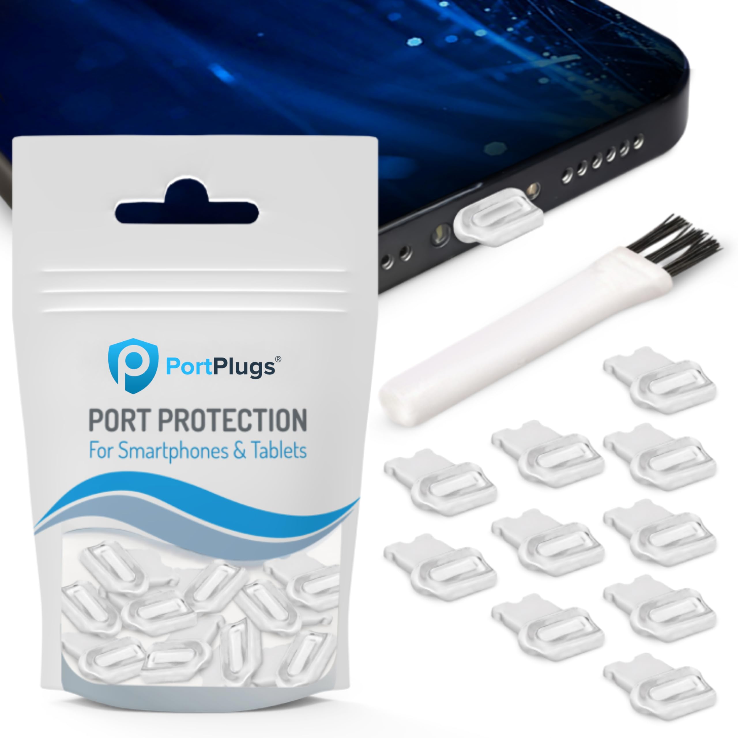 PortPlugs Dust Plugs - Case Friendly Protectors with Easy-Grip Tab Compatible with Lightning for iPhone 14, 13, 12, 11, XS, XR, X, 8, 7, iPad &