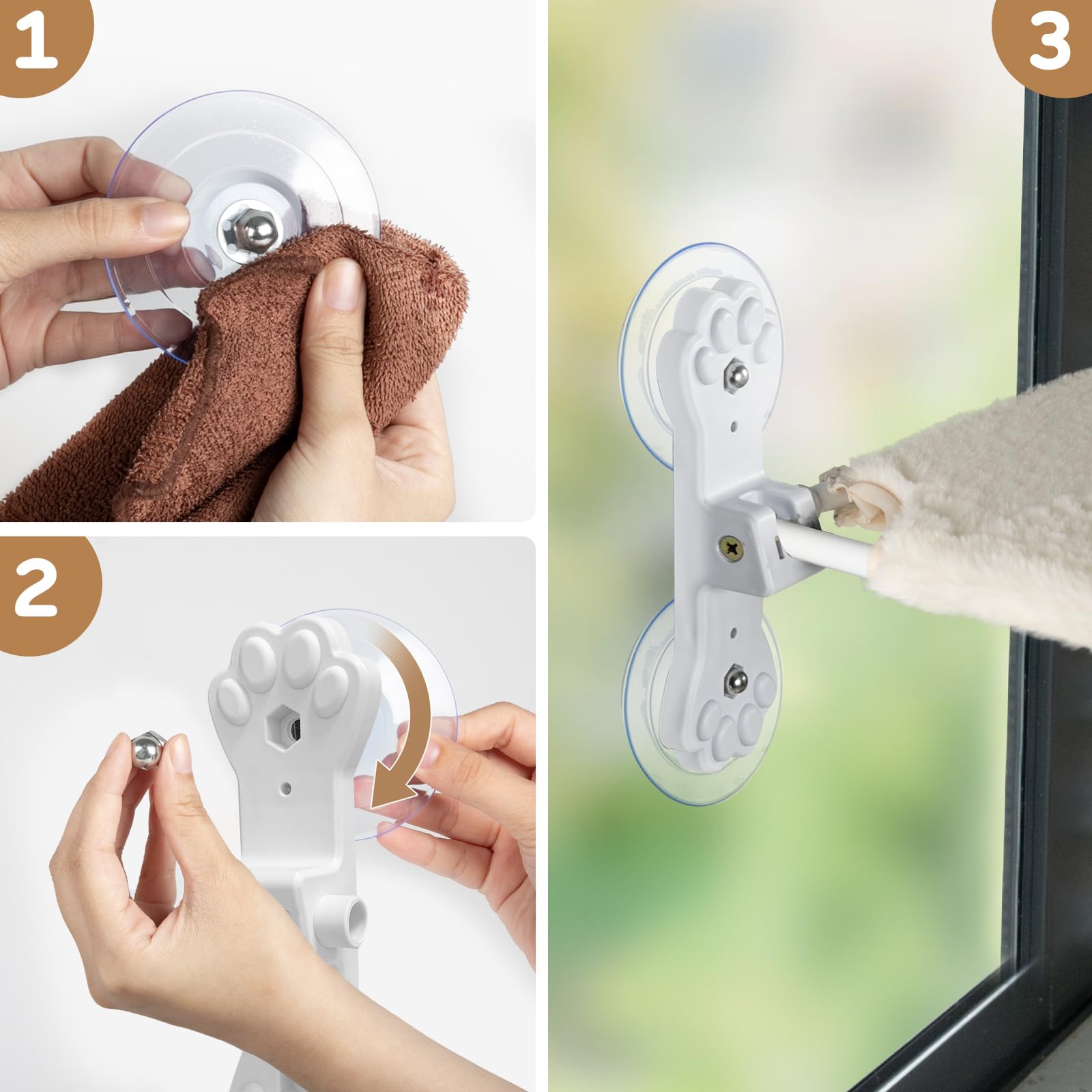 Percha plegable para ventana de gato, hamaca inalámbrica para ventana con 4 ventosas, cama con ventana para gatos en el interior con cubierta reversible y marco de metal sólido (beige, mediano)