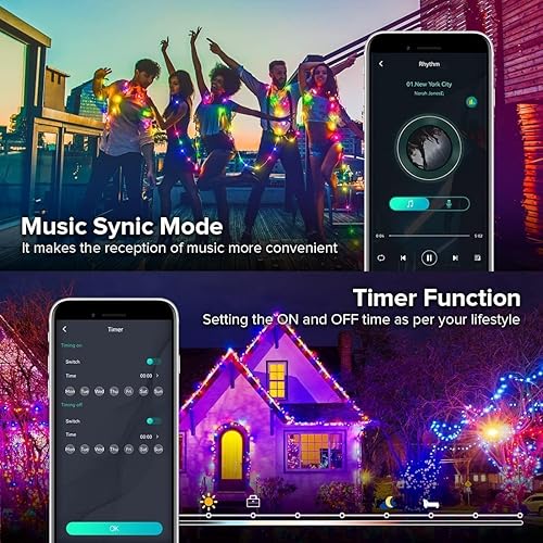 Miniatura 4 de LUXONIC Luces de hadas con control de aplicación inteligente, 2 luces LED RGB parpadeantes de 32.5 pies para dormitorio, tira de luces de