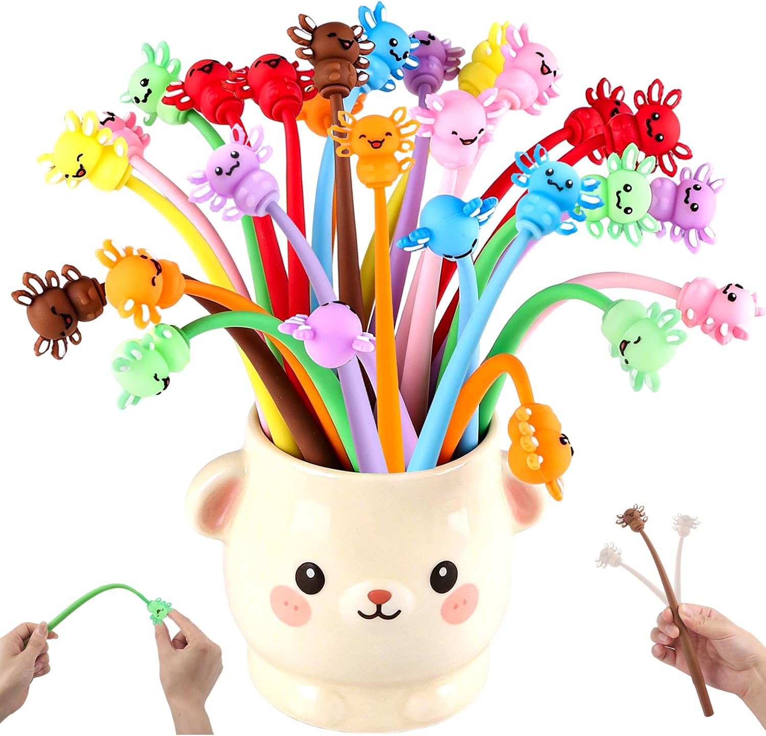 BESARME 30 Pack Axolotl Pens For Kids, Silicone Party Favor Pens