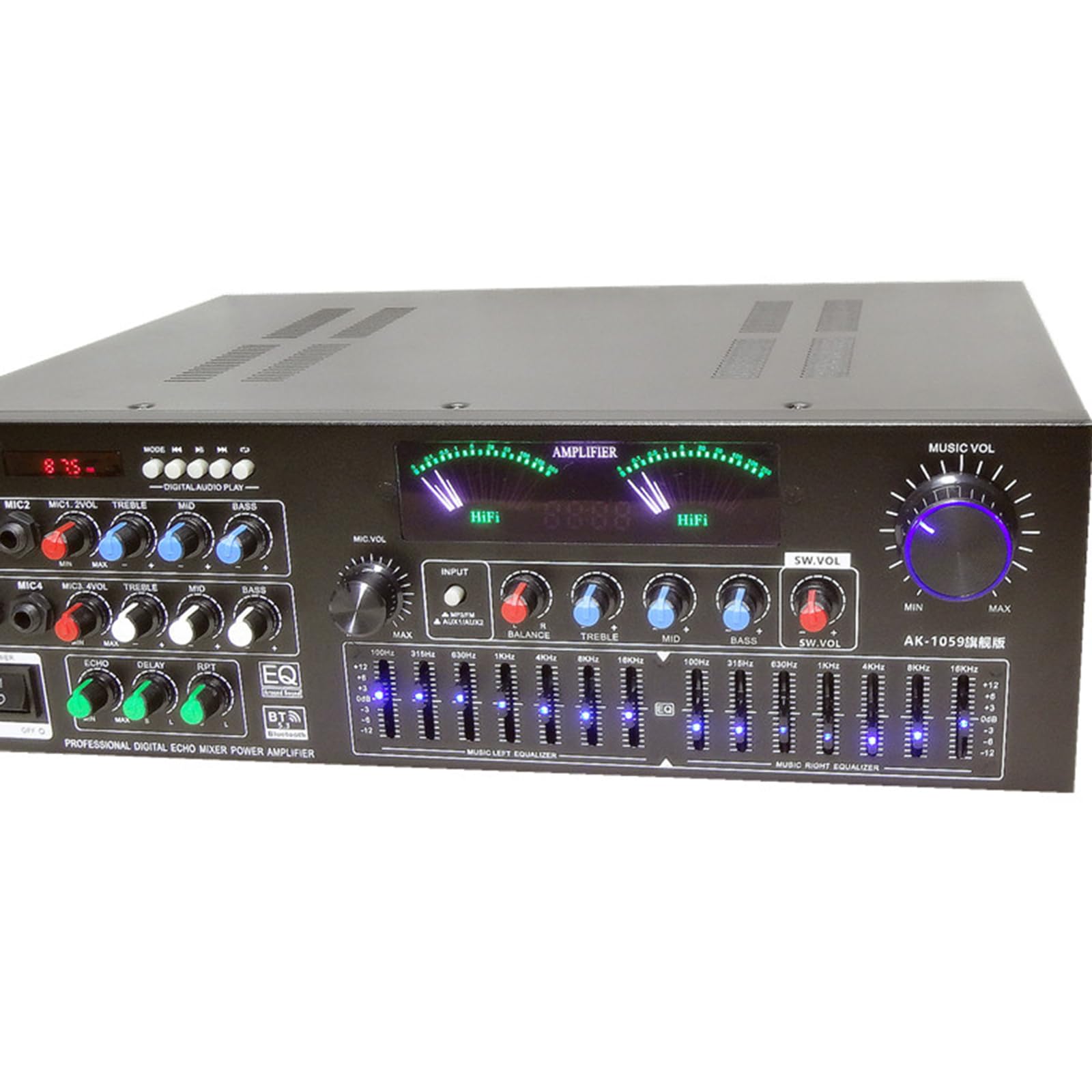 Amplificatore Audio Stereo da 900 W, Ricevitore Audio a 2.1 Canali, con Display dello Spettro + Manopola del Volume, Regolazione Dell'equalizzazione, per Altoparlanti Home Theater E Studio
