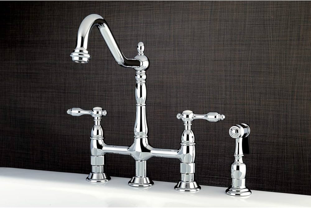 Kingston Brass Tudor Rubinetto Da Cucina Centrale 8'' Con Getto In Ottone E Spruzzatore - Cromato, Portata 1.8 GPM, Cartuccia Ceramica