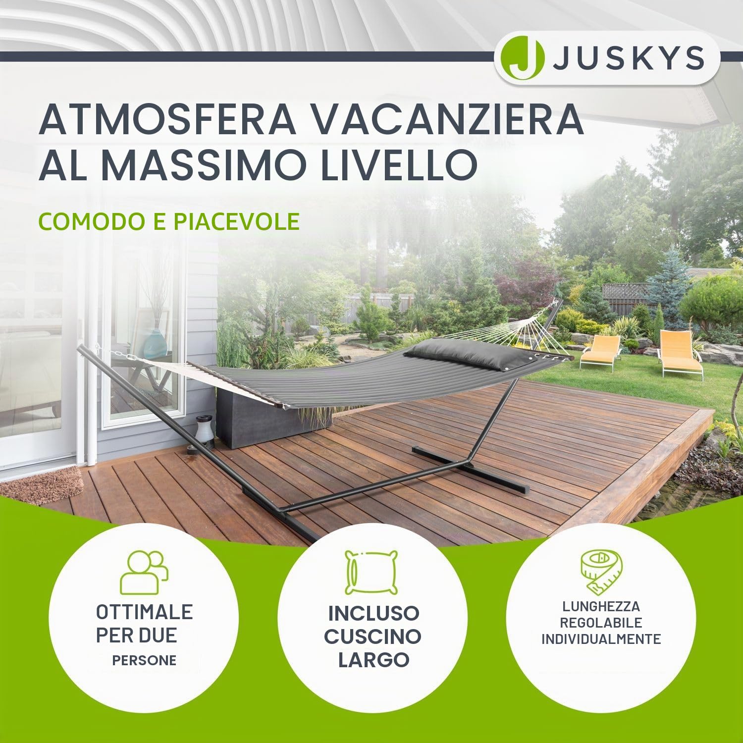 Juskys amaca Cata con telaio e cuscino – Lettino doppio da esterno per due persone – Telaio con capacità di carico fino a 200 kg – Antracite