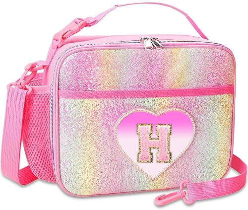 Miniatura 14 de RHCPFOVR Lonchera con inicial para niños, lonchera aislada para niños y niñas, lonchera lavable y lonchera reutilizable a prueba de fugas para la