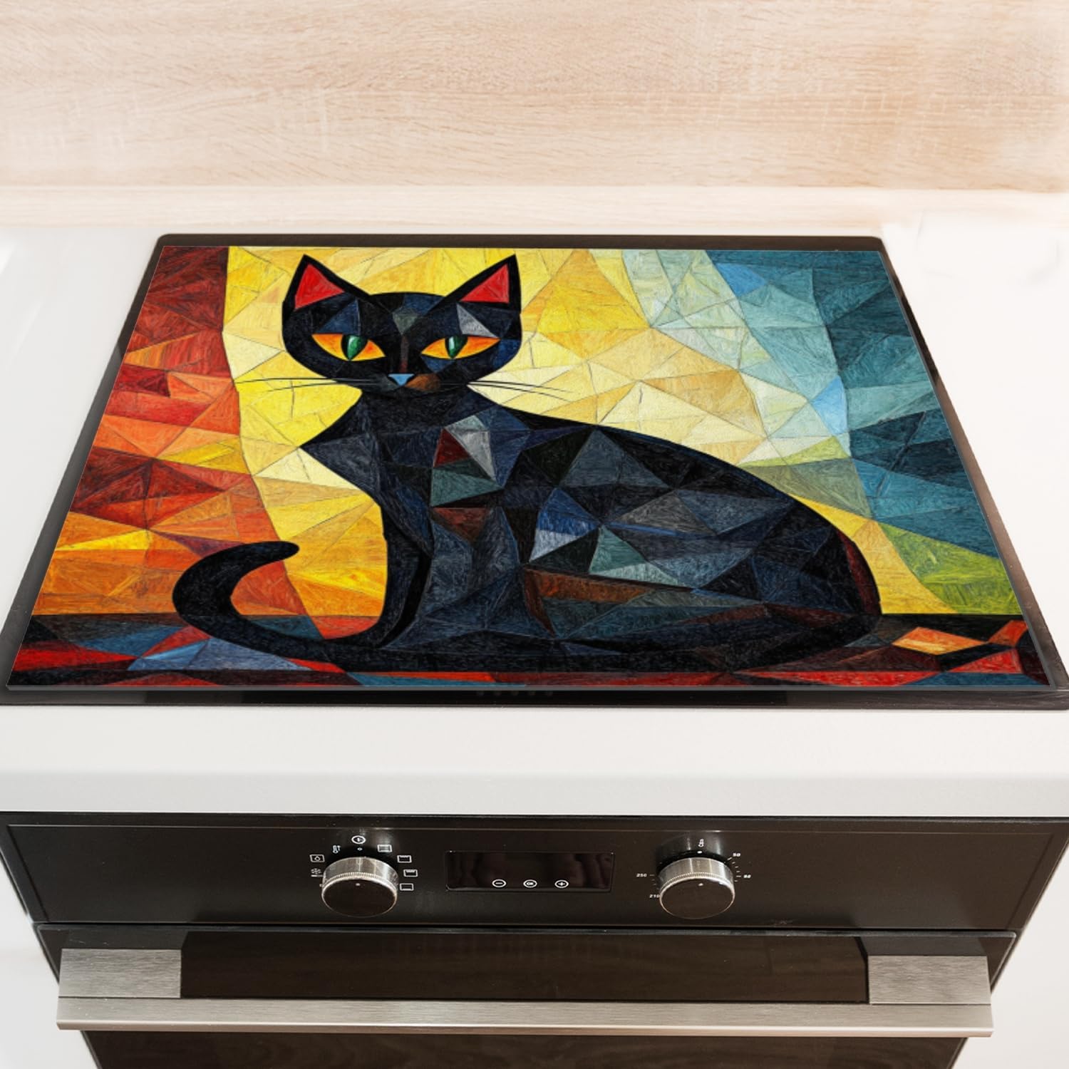 Silicone Stove Mat for Glass Top Stove, Black Cat In Cubist Style Electric Stove Cover Mat, 28 x 20 Inch Heat - Resistant Gas Gtove Burner Covers Glass Stove Top Protector