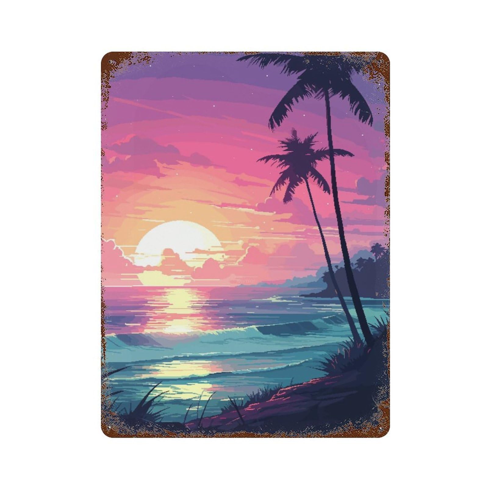 Vintage Rust Metal Sign Hawaii Retro Waves Pixel 15.7"x11.8", Shabby Chic Decor for Cafe, Home Bar And Lounge Decor